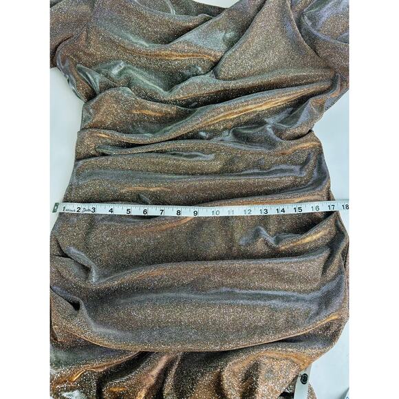 Betsey & Adam Size 14 Cape Sleeve Drape Metallic Evening Gown Taupe Modest $258 - Picture 13 of 14